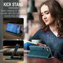 for Samsung Galaxy S25 Case, Flip Wallet Leather Case with Card Holder Magnetic Closure Shockproof Kickstand Protective Phone Cases Cover for Galaxy S25, Blue-Green