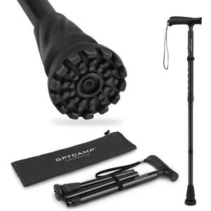 GPTCAMP Walking Cane for Men & Women,T-Grip Handle Adjustable Canes | Collapsible & Folding Design, Anti-Slip Pivot Tip,Lightweight Durable Walking Sticks for Seniors & Adults (Black)