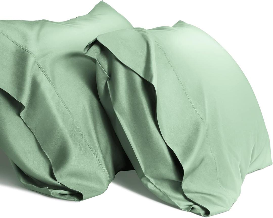 Cooling Queen Pillowcases Set of 2 Breathable Cool Silky Soft Rayon Derived from Bamboo Fabric, Moisture Wicking for Hot Sleepers, Hair and Skin Friendly, Jade Green, 2 Pack, 20x30IN