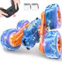 SpringFlower Remote Control Car Toy for Boys 3 4 5 6 7 8 Years Olds, Rechargeable Dinosaur RC Cars,360° Flip Double Sided RC Stunt Cars with Led Light, Dinosaur Toys for Kids Birthday Xmas Gifts,Blue