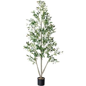 Olive Tree, 6FT Tall Faux Olive Tree with Lights, Moss and Planter, Olive Trees Artificial Indoor with Realistic Wood Trunk and Lifelike Fruits, Fake Olive Tree for Home Office Living Room Decor