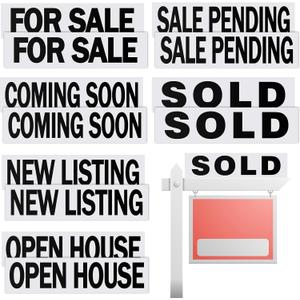Juexica 12 Pcs Real Estate Rider Signs 24 x 6 Inch Coming Soon, for Sale, Pending, Sold Waterproof Signs Rider Real Estate with Different Messages(White with Black), Medium Signage
