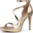 Stiletto Women High Heels: 4.3 Inch Comfortable Heels Prom Party Wedding, Peep Toe Platform Heels, Black White Silver Gold Strappy Heel Sandals (7)