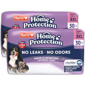 Hartz Home Protection Lavender Scented USA Made Dog Pads, 3XL 60 Count, Super Absorbent & Won't Leak, Odor Eliminating Hartz Home Protection Lavender Scented USA Made Dog Pads, 3XL 60 Count, Super Absorbent & Won't Leak, Odor Eliminating