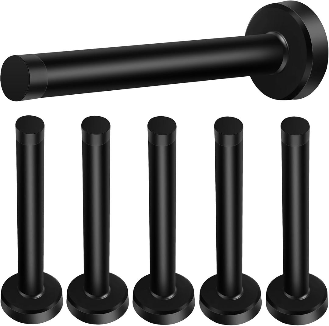 6 Pack Long Door Stops, 5 Inch Door Stoppers, Wall Mount, Heavy Duty Solid Black Doorstop Brushed Stainless Steel with Soft Rubber Bumper Tips Sound Dampening Wall Protector