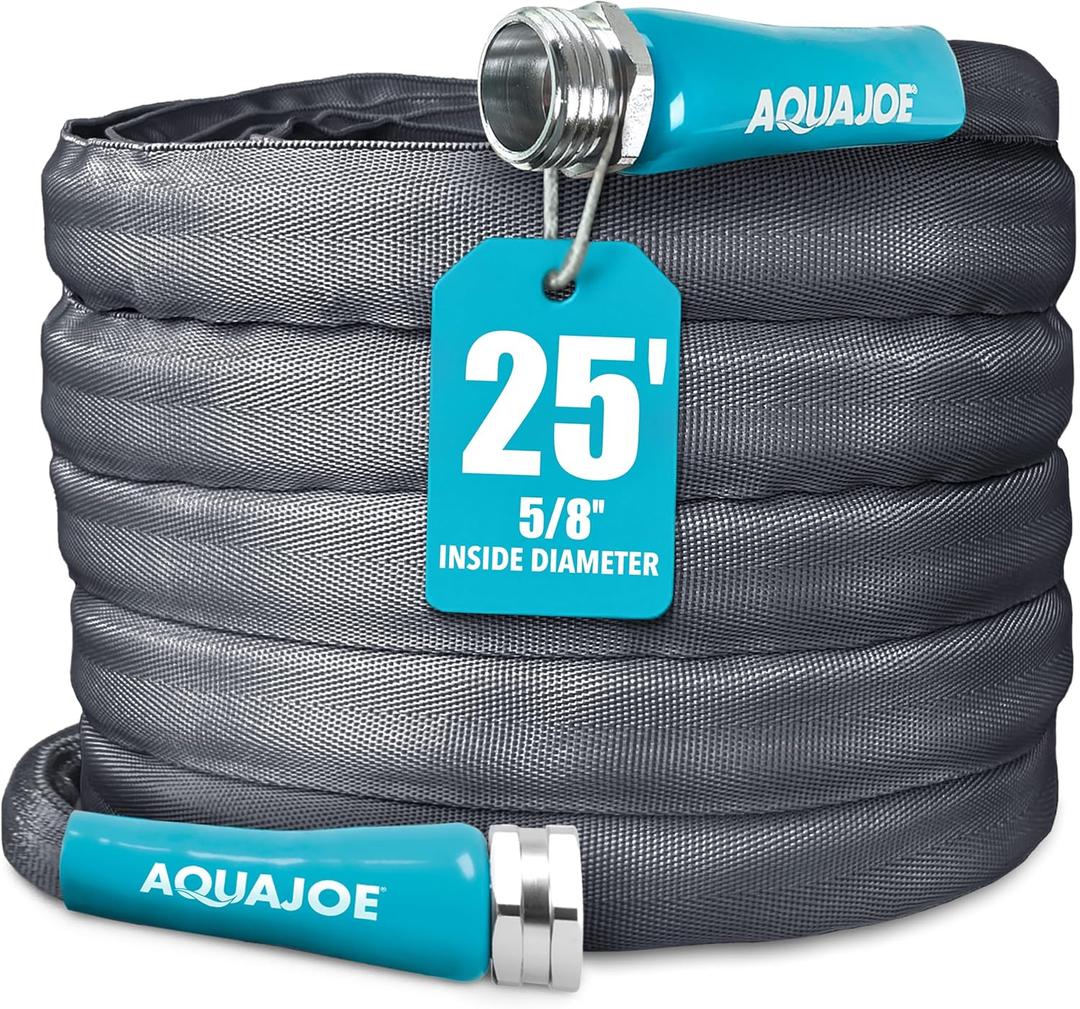 Aqua Joe AJFJH25-58-PRO FiberJacket Non-Expanding Kink-Free Garden, RV, Marine and Camper Hose, Ultra-Lightweight, Drinking Water Safe, ft, 25-Foot x 5/8-Inch