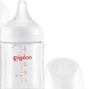 Pigeon Glass Nursing Bottle Wide Neck, Anti-Colic, Streamlined Body, Natural Feel, Easy to Clean, Heat-Resistant, 5.4 Oz(Pack of 1), Includes 2pcs SS Nipples (0m+)