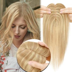 Human Hair Toppers for Women Real Human Hair for Thinning Hair 7 * 13CM Silk Base Hairpieces No Bangs 150% Density Clip in Remy Hair Pieces 10 Inch #18/613 Ash Blonde & Bleach Blonde