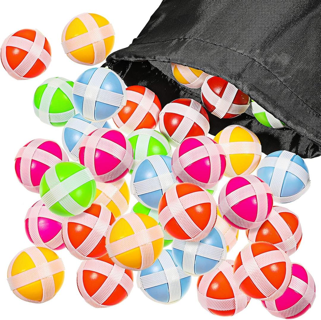 60 Pieces Sticky Balls for Fabric Dart Board, Dart Hook and Loop Balls, Safe Game Toy Game Accessories with Storage Bag for Adults and Teens Indoor Outdoor Party 6 Colors