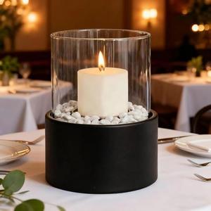 EastFlame Tabletop Pillar Hurricane Candleholder with Decorative Stones - Suitable for Dia 3" and Below Pillar Candles and Scented Candles, Gift for Lovers' Gathering, Home Decor, Parties & Weddings