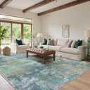 GENIMO Washable Rugs 8x10 Area Rugs for Living Room Bedroom, Modern Lightweight Rug Ultra Soft Indoor Area Rugs 8x10 for Dining Room, Low Pile Carpet with Non Slip Backing, Blue Green