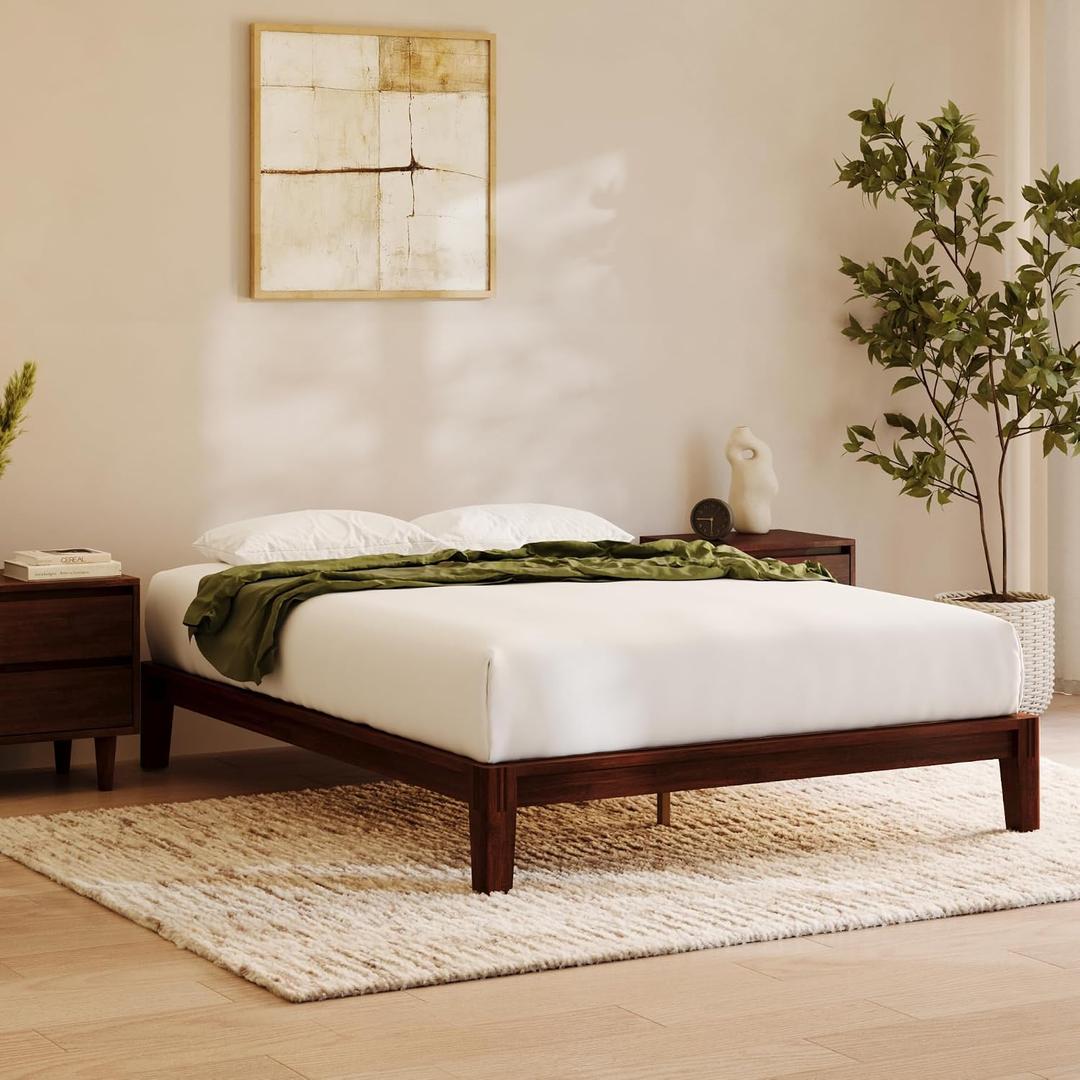 Nectar Bamboo Platform Bed Frame - Queen - Walnut - Floating Center Support Legs - 12 Height - Easy Tool Free Set Up - Contemporary and Durable - Sturdy Wooden Support Slats - Holds Up to 800 Pounds