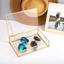 Feyarl Gold Glass Jewelry Trinket Box 5 x 7 Photo Cards Shadow Lidded Box Organizer Collection Display Case Decorative Keepsake Box for Home Deco (8.66 x 5.9 x 1.96inch)