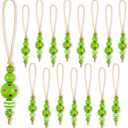 12 Sets Christmas Tree Candy Cane Hanging Ornaments Peppermint Green Decorative Wood Bead Hanging Garland for Xmas Tree Winter NYE Home Decoration