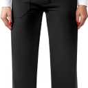 Womens Casual High Waist Straight Leg Pants Stretchy Button Business Dress Work Pocket Trousers (Large, Black)