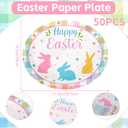 50 Count Oval Easter Paper Dinner Dessert Plates Heavy Duty Easter Dinnerware Sets with Bunny for Easter Spring Holiday Party Supplies