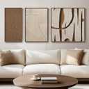 Framed Brown Neutral Abstract Wall Art, Set of 3 Modern 2D Canvas Prints for Walls, Minimalist Abstract Lines Premium Print Pictures for Living Room Dining Room Bedroom Hallway Office Wall Decor
 30" x 60"