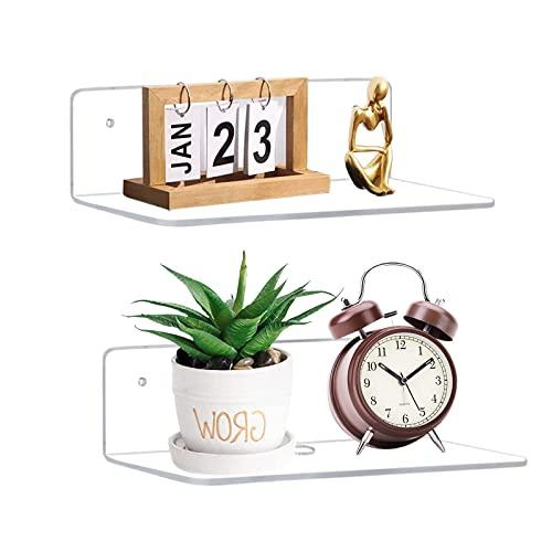 luium 9 Inch Clear Acrylic Floating Shelf, No Drill Adhesive Wall Shelf Set of 2 for Storage, Floating Shelves Damage-Free Expand Wall Space for Living Room, Office, Gaming Room, Bathroom