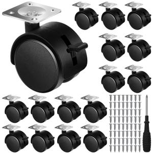 Barydat 16 Pcs 1. 5 Inch Plastic Furniture Wheels with Brake Swivel Replacement Wheels Small Nylon Plastic Casters for Rolling Cart Table Chair Cabinet, Black (Flat Style)