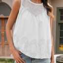 Tankaneo Womens Lace Tank Tops Summer Casual Mesh Loose Fit Sleeveless Blouses Pleated Crew Neck Tees Shirts