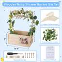 Wooden Baby Shower Crate Closet, Personalized Baby Shower Basket with Wreath & Hanger, Love at First Sight Sonogram Picture Frame, Easy Assembly Baby Clothes Storage Box for Pregnancy Gift