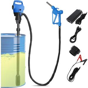 Electric Drum Pump with120V AC/12V DC Power, 55 Gallon Drum Pump Electric, Built-in 2-Inch Bung Adapter, 5 GPM Flow Rate,Telescoping Suction Tube 34" to 49" Suitable for Diesel, DEF, Water, Antifreeze