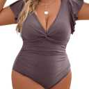 Blooming Jelly Womens Tummy Control Bathing Suit One Piece Plus Size Swimsuits Lace Up Back Ruffle Swim Suits 2025 (XX-Large Plus, Greylish Purple)