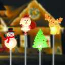 Glintoper 4 Pack Solar Christmas Figurine Lights, Outdoor Lighted Decorative Santa Claus, Snowman, Xmas Tree & Reindeer with Garden Stakes, Warm White LED Lighting Yard Stake for Path Lawn Patio Decor