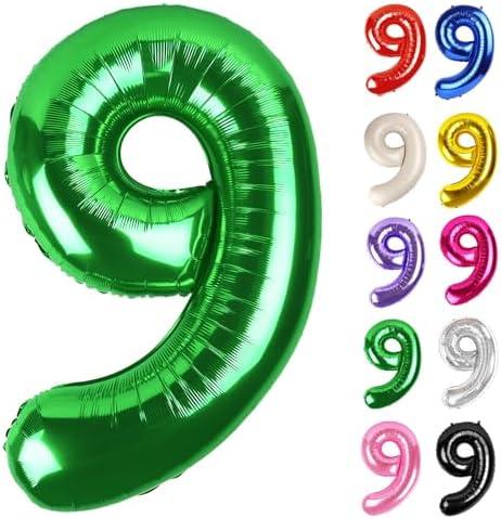 Green Number 9 Balloon 40 Inch, 9 Balloon Number, 9th Birthday Decorations, Green Party Supplies for Boys Girls