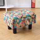 Cpintltr Linen Small Foot Stool Ottomans Rectangular Footrest Storage Ottoman Upholstered Step Stool Seat with Solid Wood Legs Modern Accent Stools Suitable Peacock