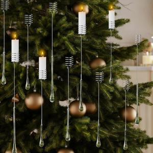 21 Set Christmas Candle Holder for Tree Vintage Traditional Metal Candleholder with Glass Teardrop Ornaments Retro Christian Decoration Hanging Clear Raindrop Ornament for Flameless Candles