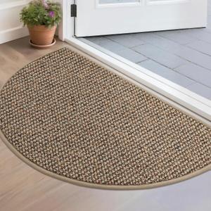 BEQHAUSE Dirt Trapper Door Mat 17" x 30" Half Circle Non Slip Washable Doormats Entrance Rugs Absorbent Welcome Low Profile Floor Mats for Front Back Door and Entryway, Taupe