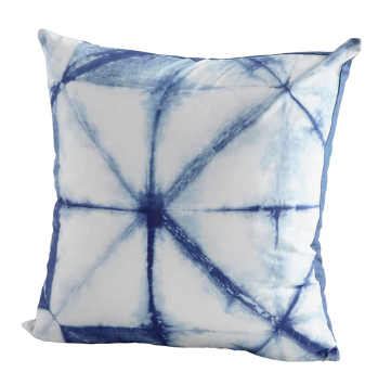 Blue & White Damask Cotton Velvet Prismatic Pillow Cover – 18x18 Decorative Throw Pillow Case 
