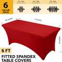 6-Pack Premium Red Spandex Tablecloths for 6ft Rectangle Tables, Stain & Wrinkle-Resistant, Washable Stretch Polyester Fitted Table Cover for Weddings, Banquets, Trade Shows Events