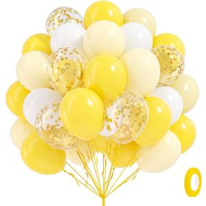 60pcs Yellow and White Balloons 12inch with Pastel Yellow White Gold Confetti Balloons for Bee Lemon Wedding Baby Shower Birthday Party Decorations