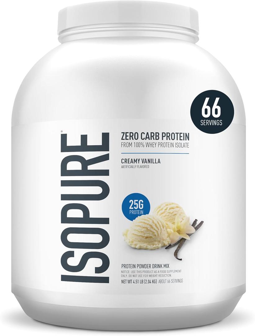 Isopure Zero Carb 100% Pure Whey Isolate Protein Powder, Lactose Free, Gluten Free, With Vitamins, Creamy Vanilla, 25g Protein Per Serving, 4.5 Lbs, 66 Servings (Packaging May Vary) (EXP 08/08/25)