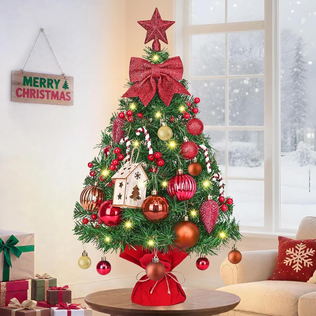 Dolicer 2FT Small Christmas Tree with Lights Table Top Christmas Tree with DlY Ornaments Full Realistic Cute Artificial Mini Xmas Trees with 20 LED Globe Lights Stable Base for Holiday Home Decor