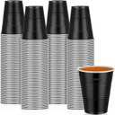 Yinkin 100 Pcs 9oz Halloween Disposable Plastic Cups Cold Drinking Cups for Birthday Party Wedding Wine Coffee Halloween Thanksgiving Christmas(Black)