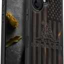 Carveit Magnetic Wooden Case for iPhone 16 Case, Wood Artisan Engraved & Black Soft TPU Shockproof Cover, Compatible with MagSafe Wireless Chargers (Gadsden and American Flag) Blackwood