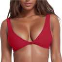 Bikini Tops for Women Sexy V Neck Kont Front Adjustable Swimsuit Top Push Up Supportive Bathing Suit Top (Medium, Red)