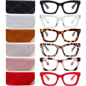 FSRTEP Oprah Style Readers for Women - 6 Pack Stylis Style Reading Glasses with Blue Light Blocking and Spring Hinge +3.25