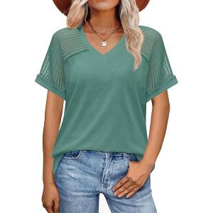 JUSTFASHIONNOW
 Womens Short Sleeve Crewneck Shirts Ribbed Knit High Low Hem T Shirt 2025 Summer Spring Casual Tops Trendy Clothes Green Medium