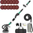 Electric Drywall Sander with Vacuum Dust Collector, IMQUALI 9.5Amp Popcorn Ceiling Removal Tool with Variable Speed 600-2600RPM, Extendable Handle, LED Light, 12pcs Sanding Discs, Green