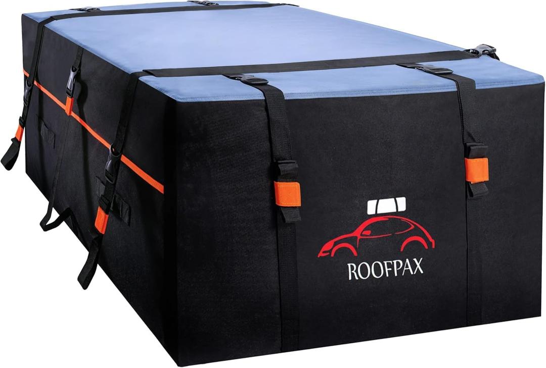 RoofPax Waterproof 19 Cubic Feet Rooftop Cargo Carrier Bag Heavy Duty Car Roof Storage with Double Zipper & Tie Down Straps Fits Cars with or Without Roof Rack