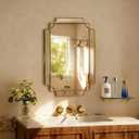 HQiJun 30x20 Inch Gold Bathroom Mirror, Wooden Frame with Scalloped Polished Beveled Glass, Modern Art Wall Decor for Vanity, Irregular Rectangle Mirror for Bedroom, Living Room, Fireplace & Entryway