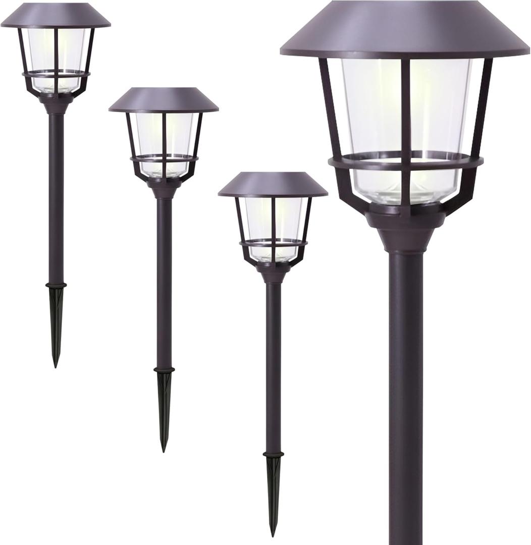 Solar LED Path Lights 4 Pack – 12 Lumens, Warm White, Oil-Rubbed Bronze, Solar Powered, Stainless Steel, Weather-Resistant for Garden, Walkway, Patio