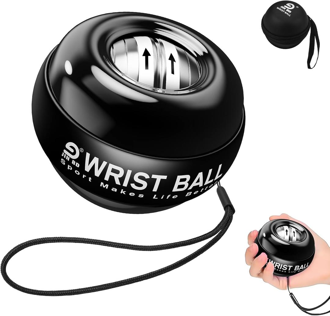 Auto-Start Gyro Ball Wrist Trainer, Gyroscopic Forearm Exerciser for Strengthening Arms, Fingers and Muscles (Pure Black No Light)