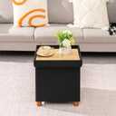 B FSOBEIIALEO Storage Ottoman with Tray, Foot Stools and Ottomans with Legs, Storage Cube Seat Linen Black 15"