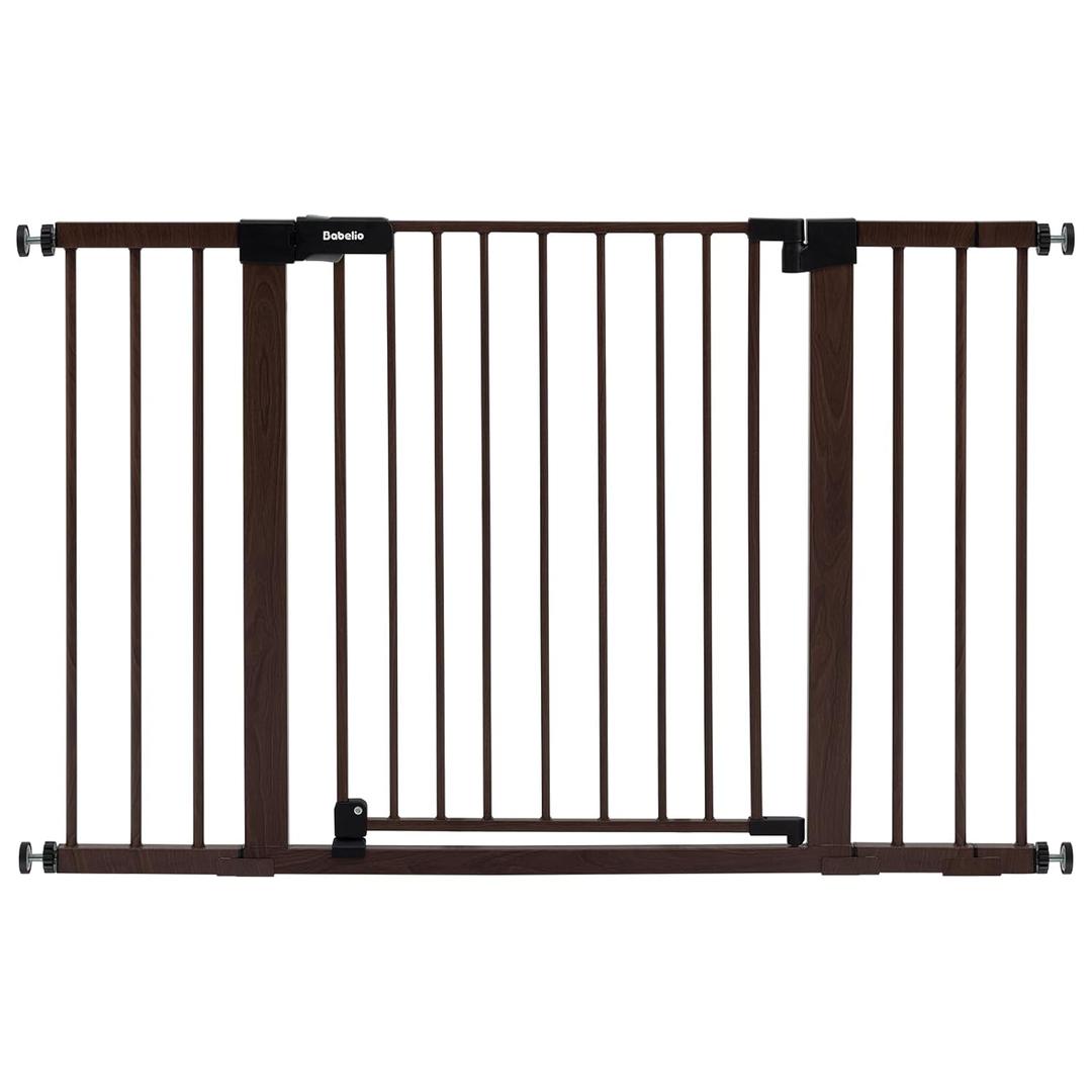 BABELIO Baby Gate with Black Wood Pattern, 29-48 Inch Auto Close Dog Gate for The House, Stairs and Doorways, Pressure Mounted Pet Gate with Door and Y Spindle Rods (30"Tall 29"-48" Wide)