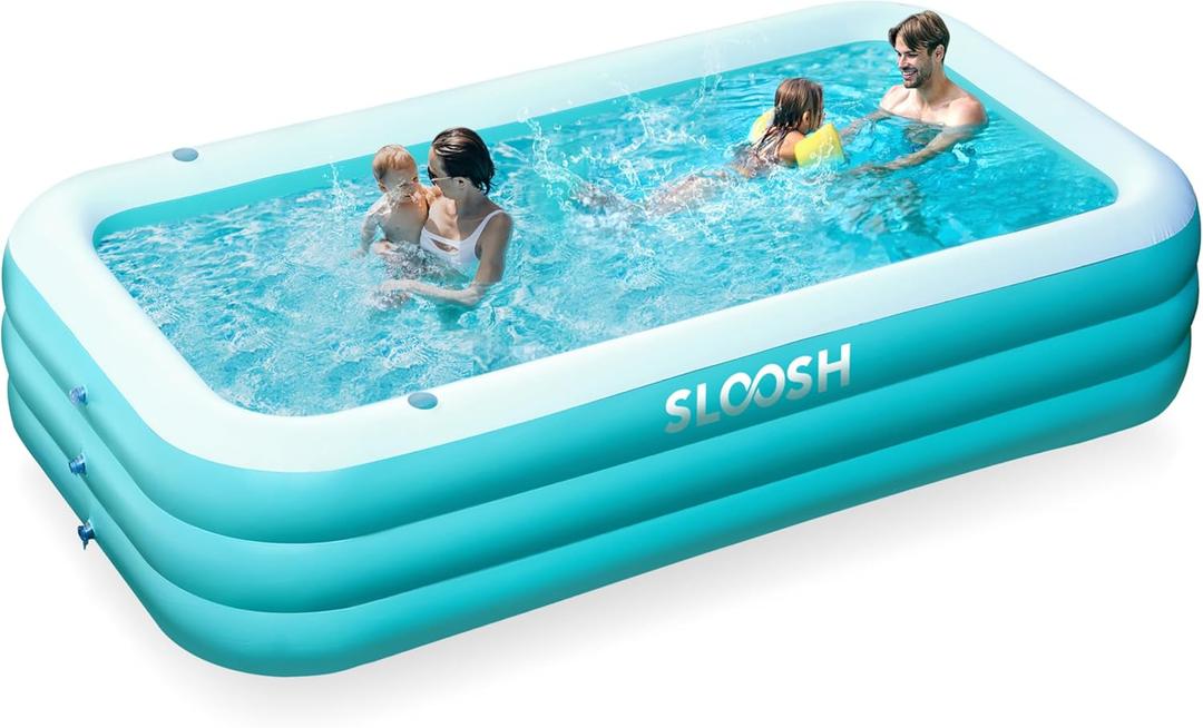 SLOOSH Inflatable Pool for Adults with Seats, 120" x 72" x 22" Full-Sized Blow Up Durable Thickened Above Ground Family Pool, Large Swimming Pools for Backyard Garden Lawn Summer Water Party, Cyan